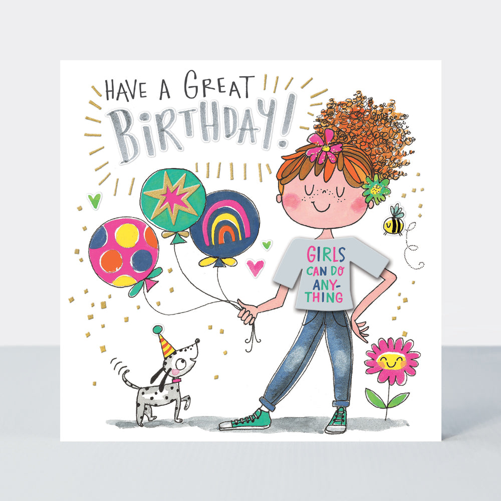 T-Party - Birthday Girls Can Do Anything Balloons - Birthday Card