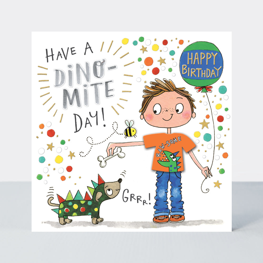 T-Party - Dino-mite Birthday Boy & Dog - Birthday Card