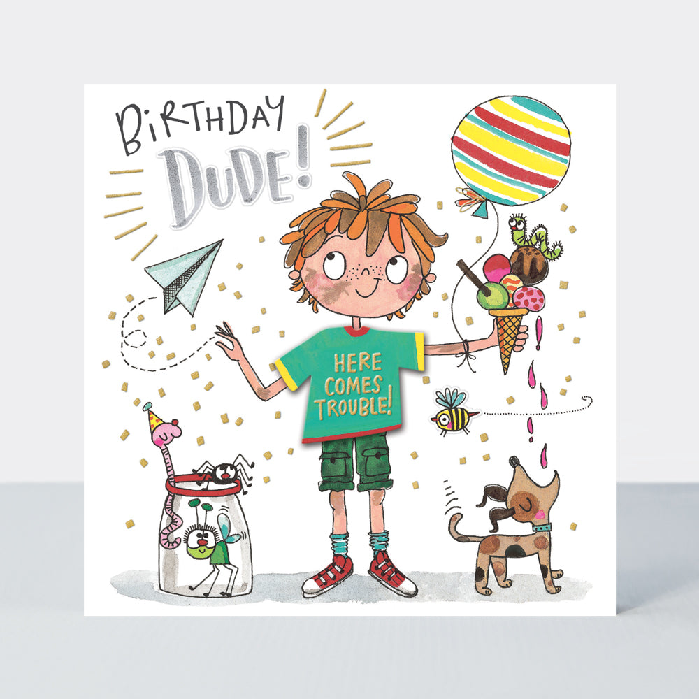 T-Party - Birthday Dude Boy, Ice Cream & Dog - Birthday Card