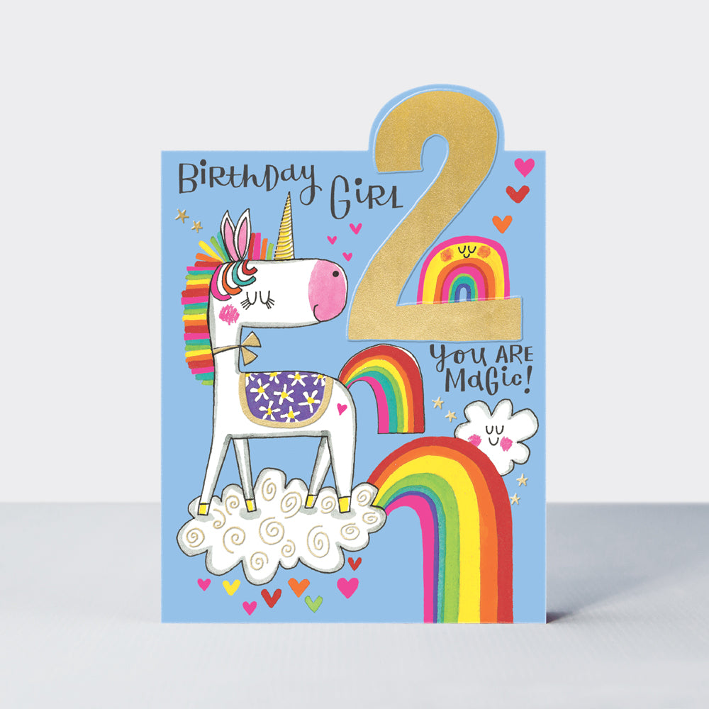 Tiptoes - Age 2 Girl - Unicorn - Birthday Card