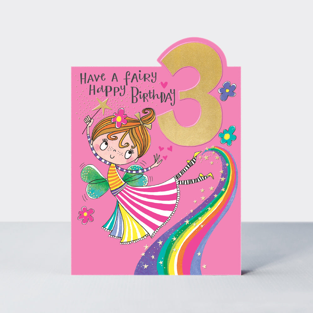 Tiptoes - Age 3 Girl - Fairy - Birthday Card