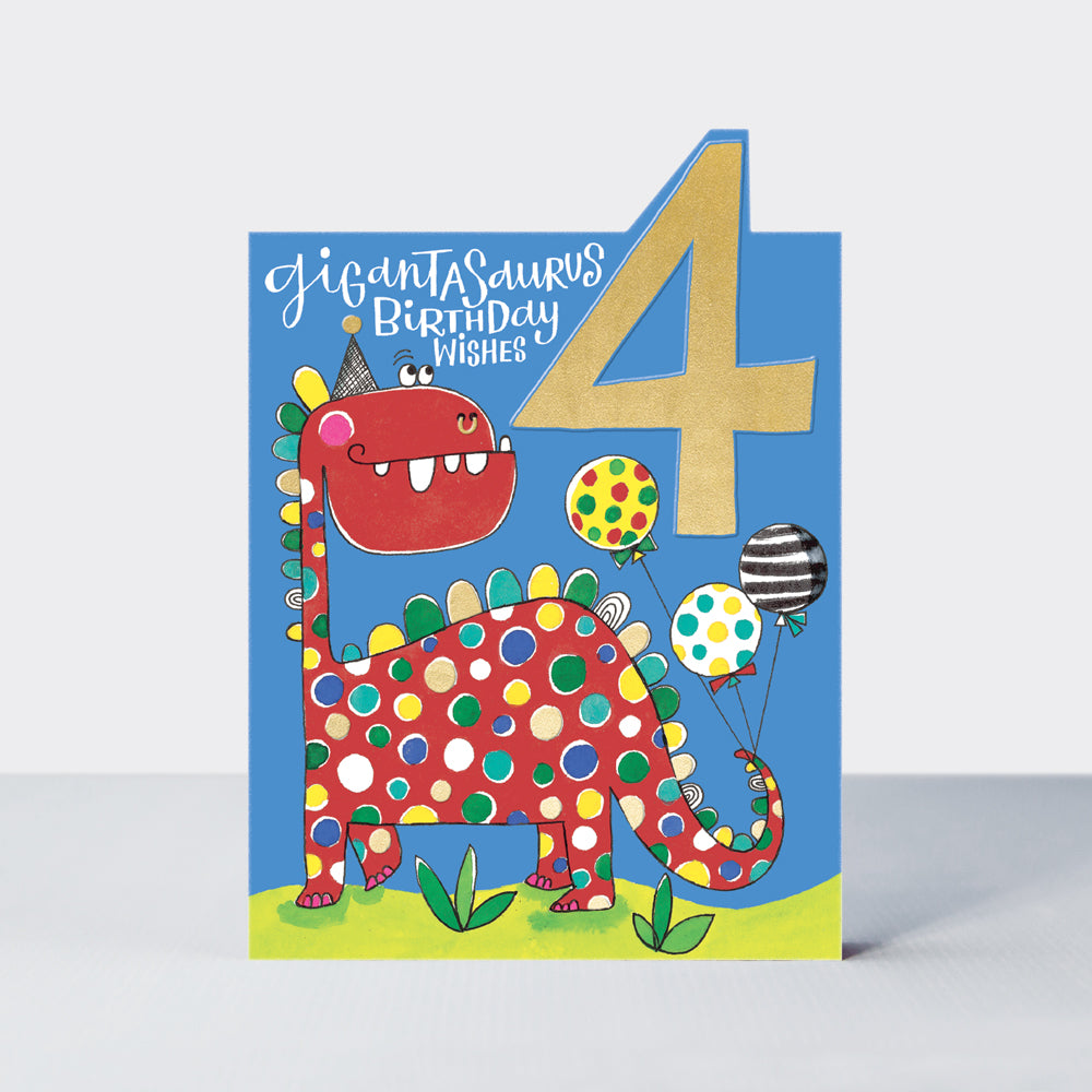 Tiptoes - Age 4 Boy - Dinosaur - Birthday Card