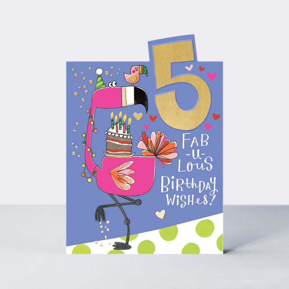 Tiptoes - Age 5 Girl - Flamingo - Birthday Card
