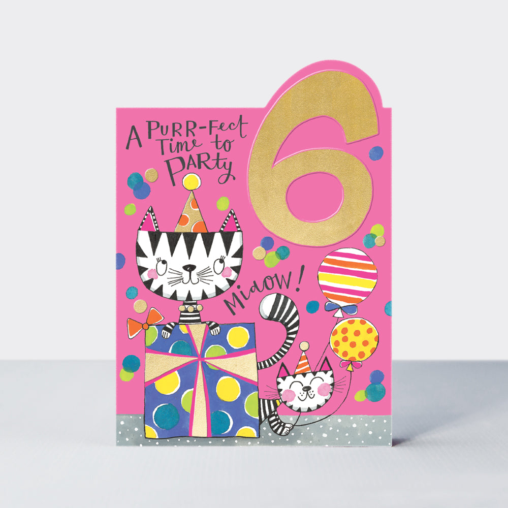 Tiptoes - Age 6 Girl - Cats - Birthday Card