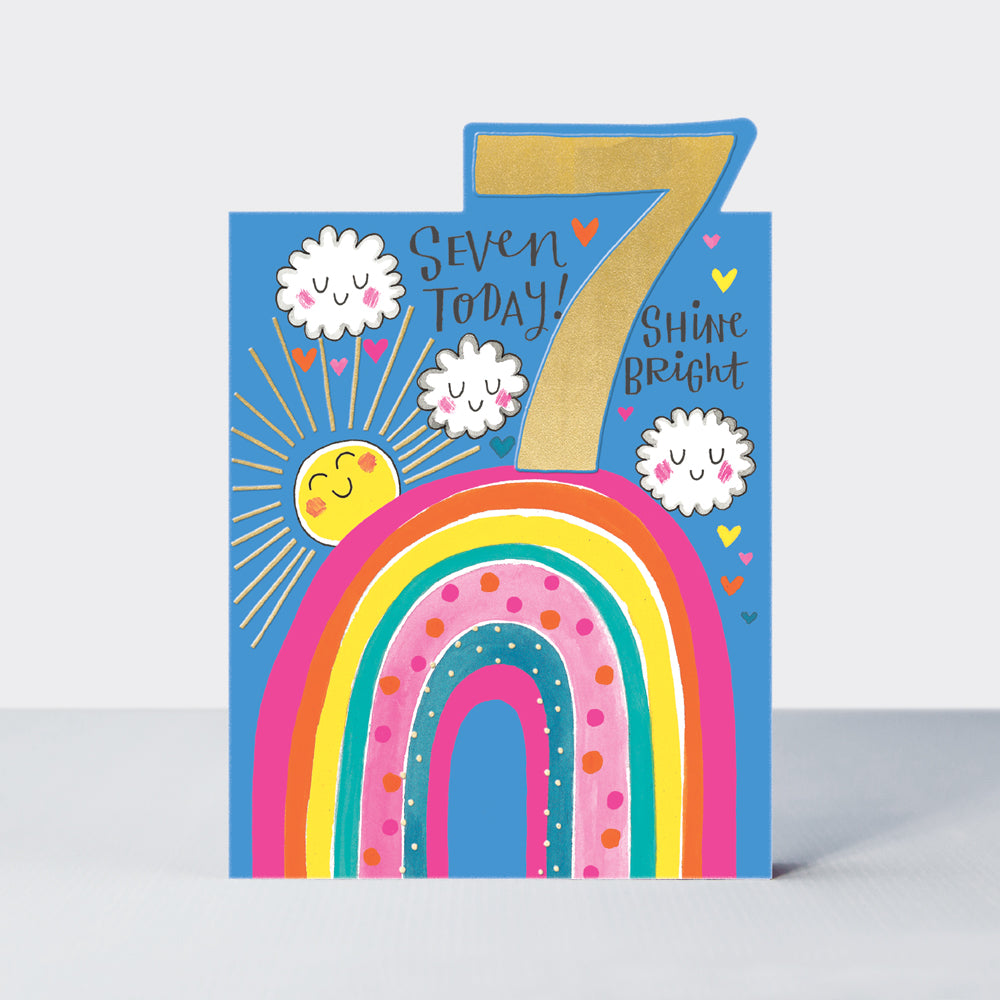 Tiptoes - Age 7 Girl - Rainbow - Birthday Card