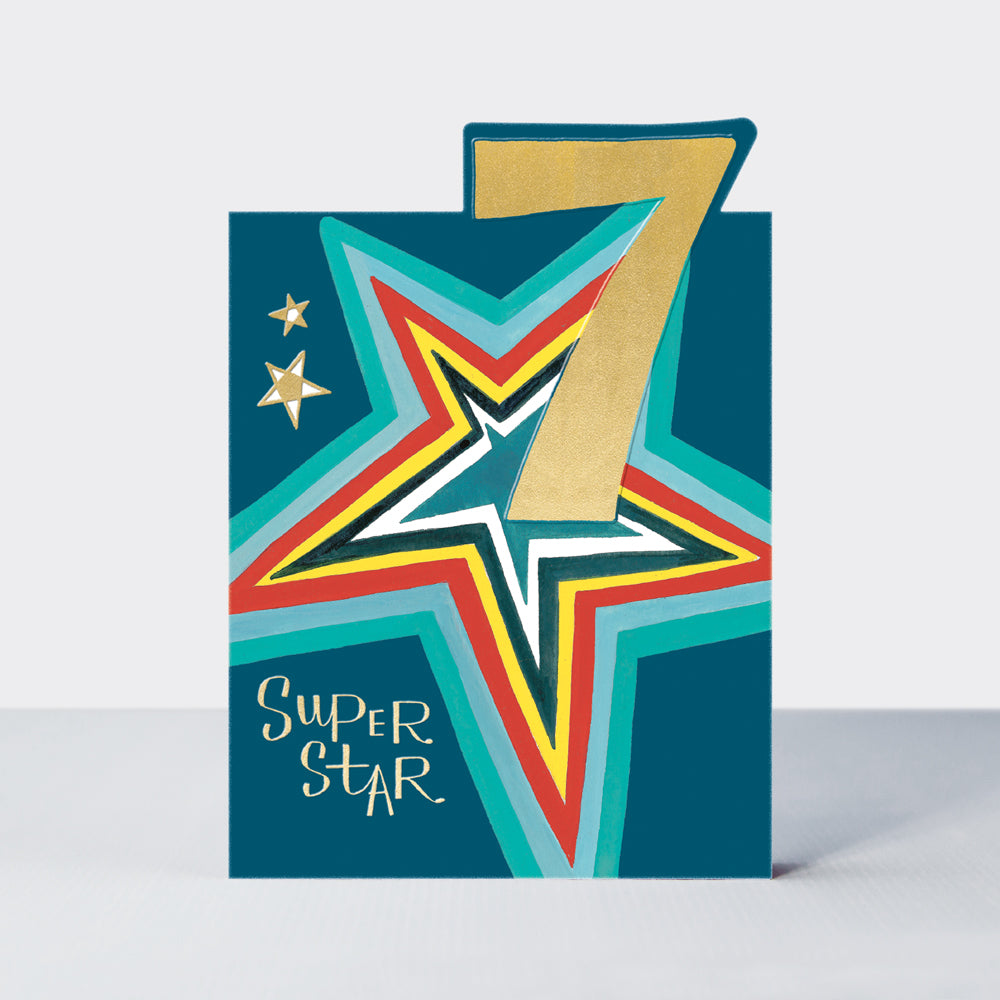 Tiptoes - Age 7 Boy - Star - Birthday Card