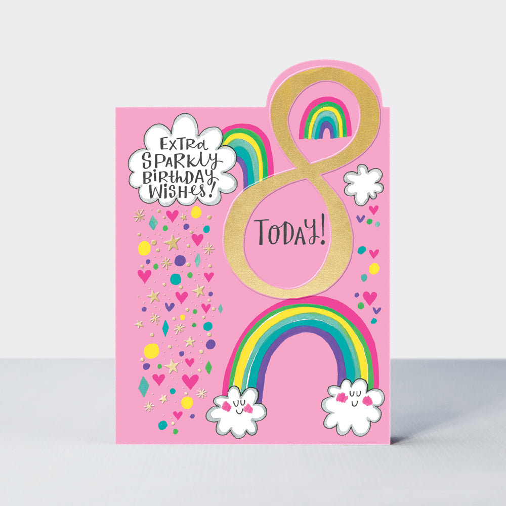 Tiptoes - Age 8 Girl - Rainbows - Birthday Card