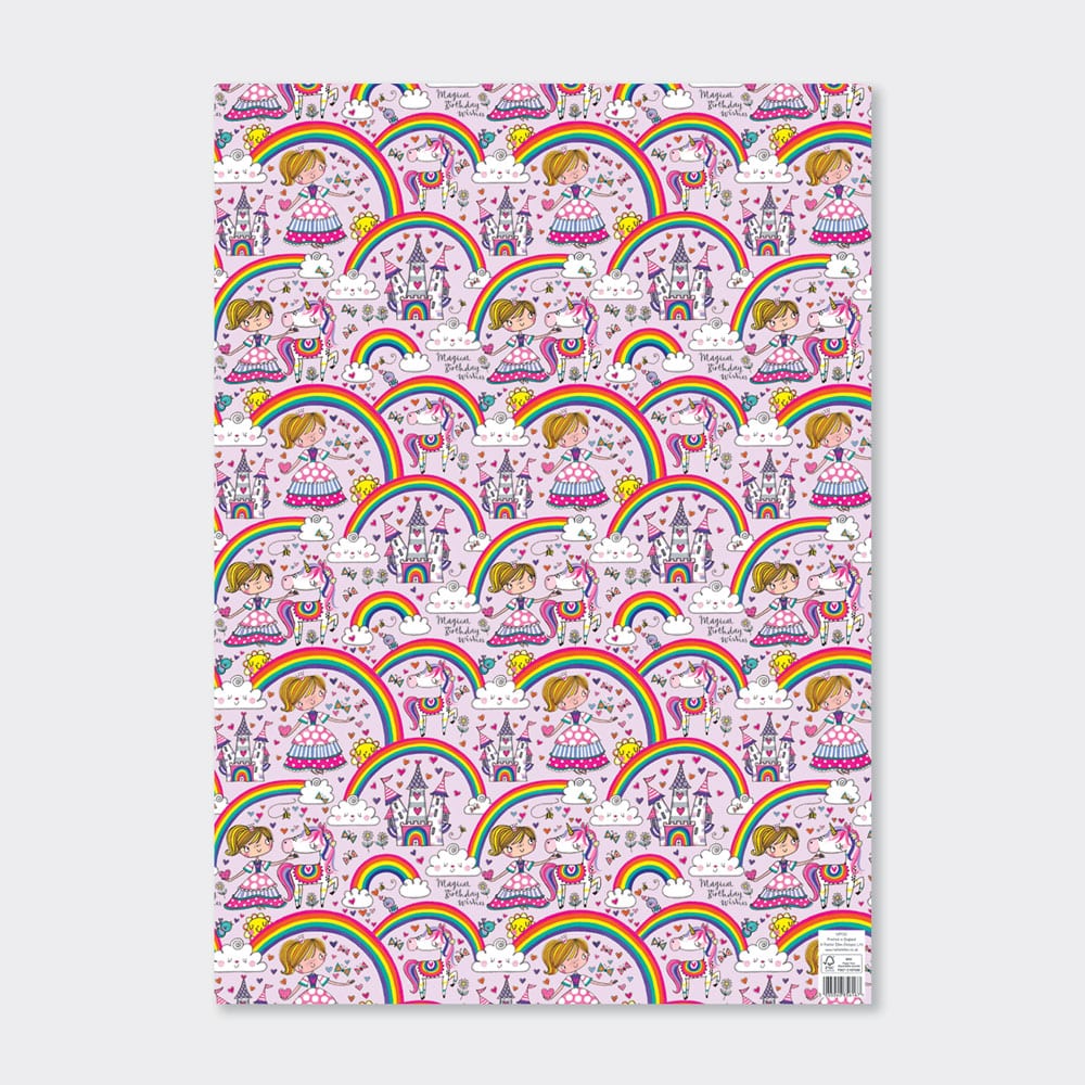 Gift Wrap Sheet - Princess & Rainbows