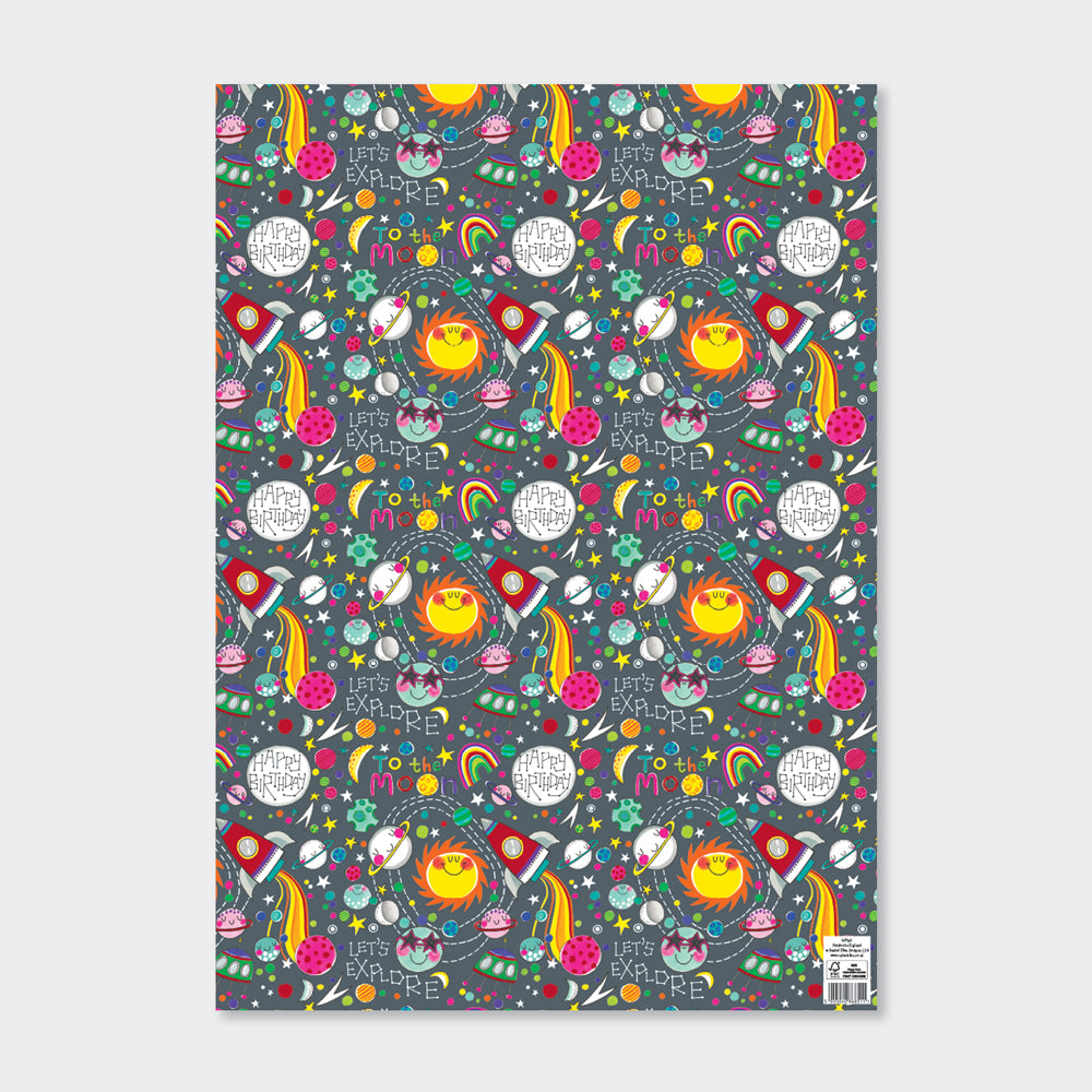 Gift Wrap Sheet - To the Moon Space