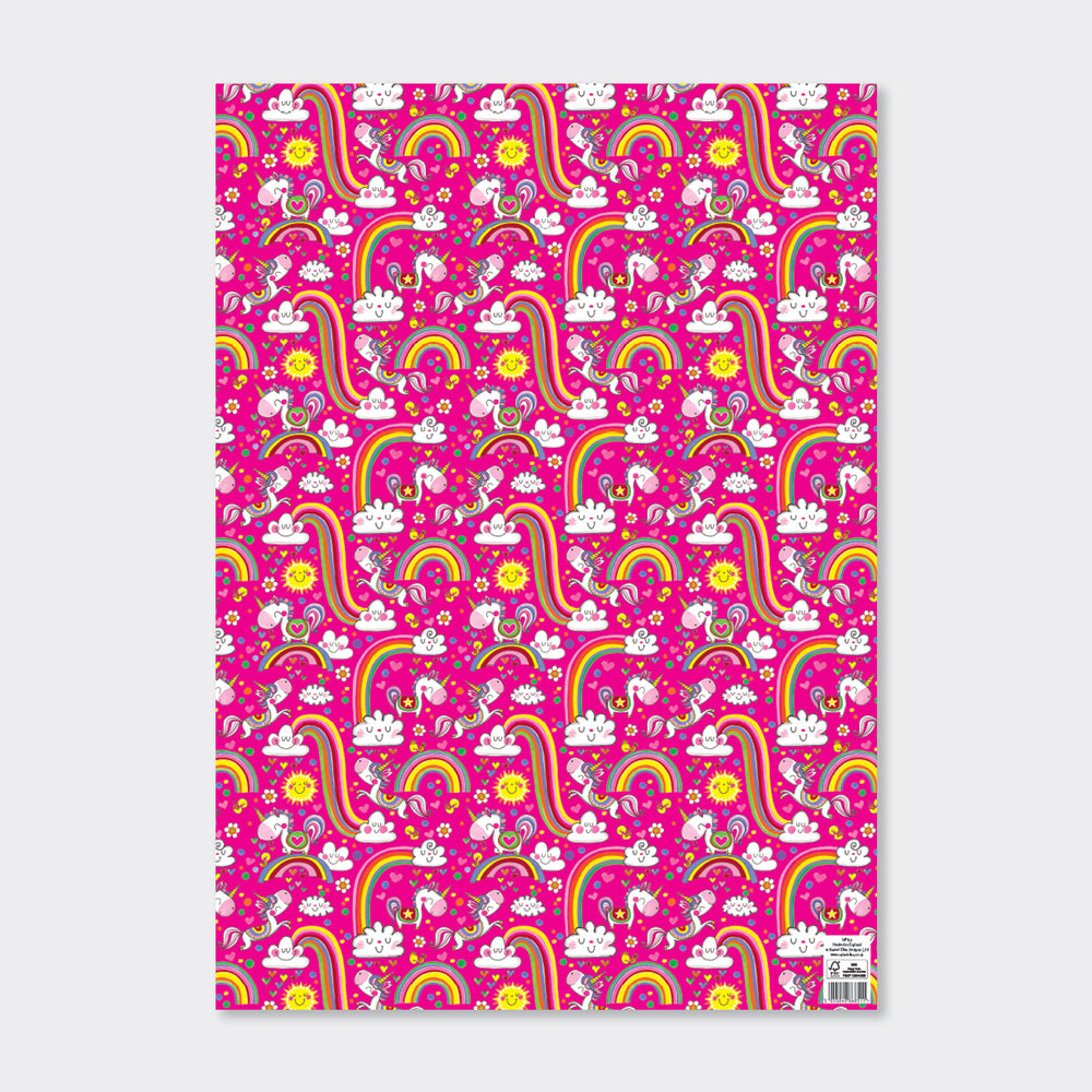 Gift Wrap Sheet - Unicorns and Rainbows Pink