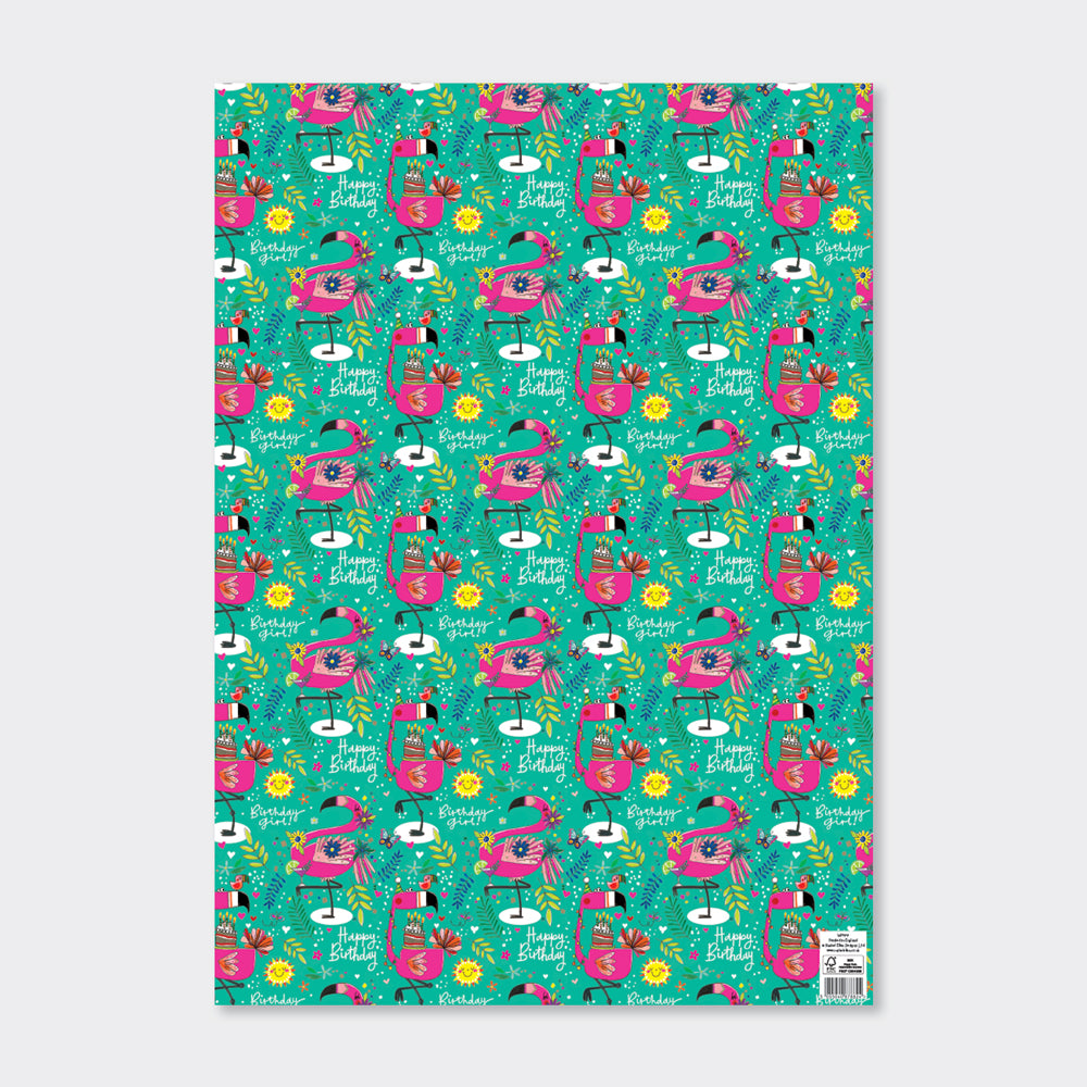 Gift Wrap Sheet - Birthday Flamingos