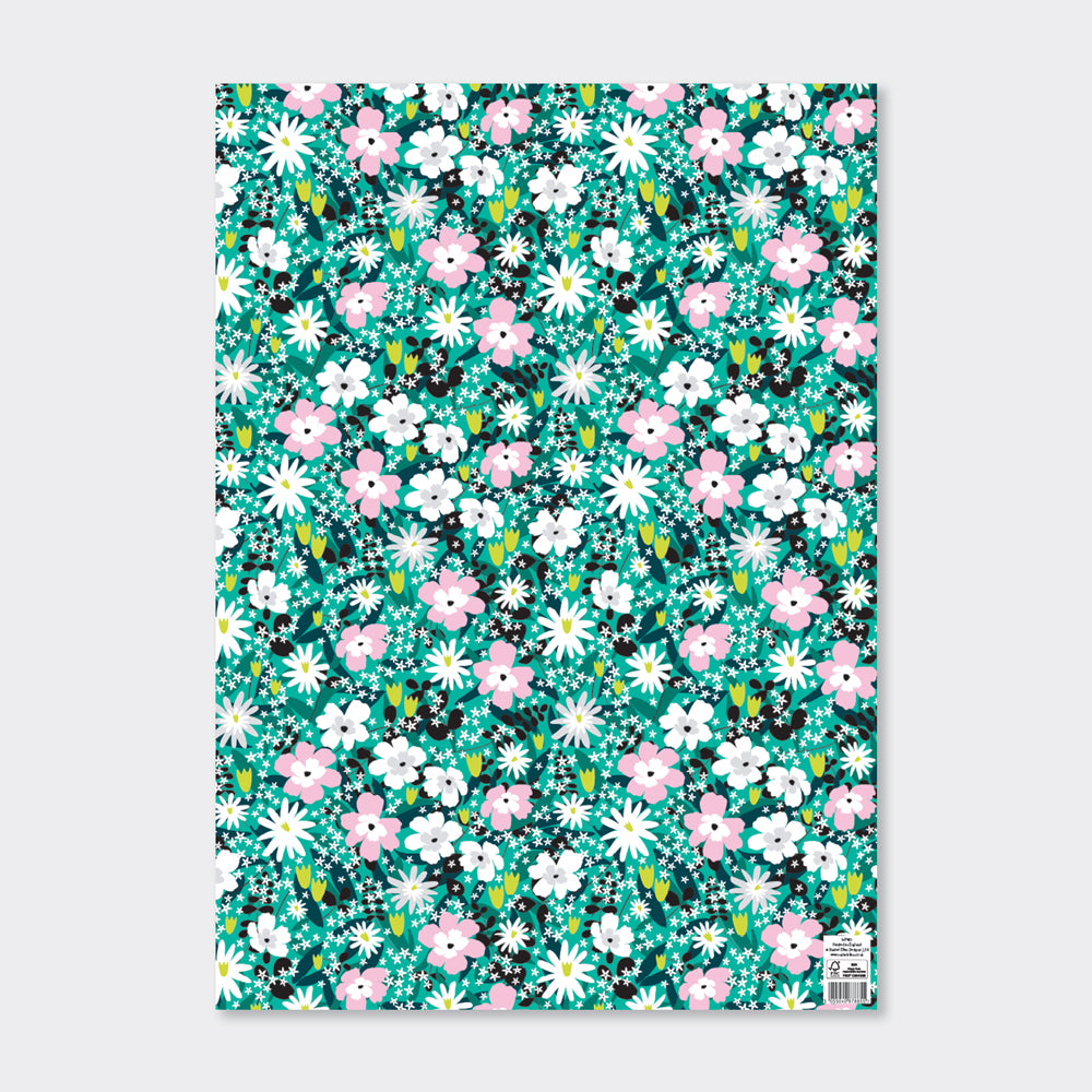 Gift Wrap Sheet -Teal Floral