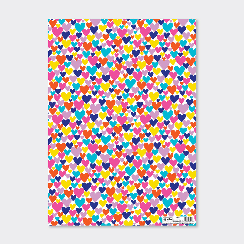 Gift Wrap Sheet - Multicoloured Love Hearts