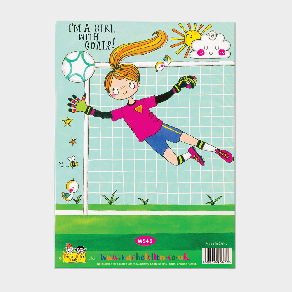 Back of girls football writing set wallet with girl goalie