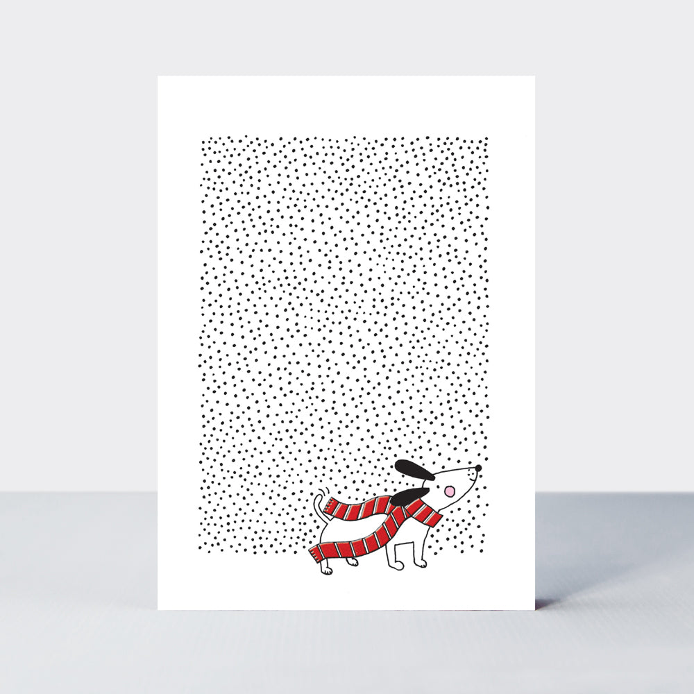 Almond - Blank/Dog In The Snow With Scarf Christmas Card