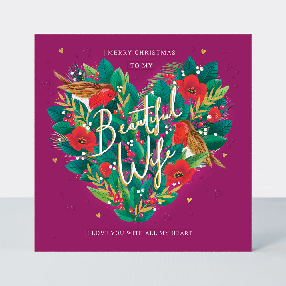 Cosy Christmas - Beautiful Wife/Festive Heart - Greetings Card