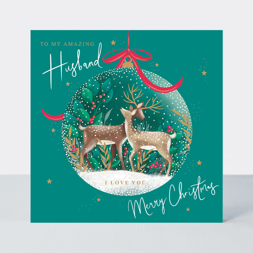 Cosy Christmas - Husband/Reindeer In A Bauble - Greetings Card