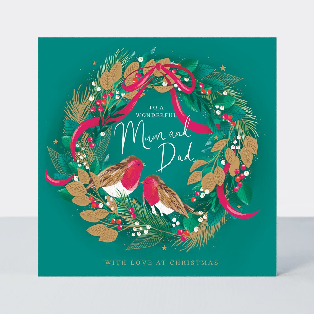Cosy Christmas - Mum & Dad/Robins On A Wreath - Greetings Card
