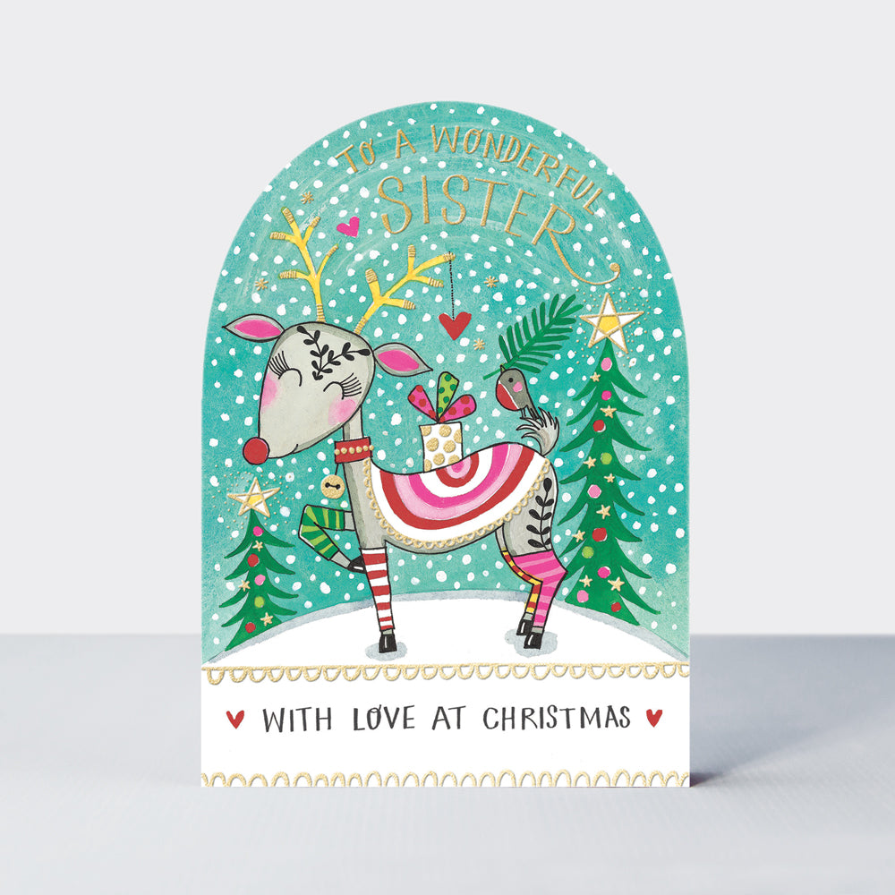 Snow Globe - Sister/Reindeer Christmas Card