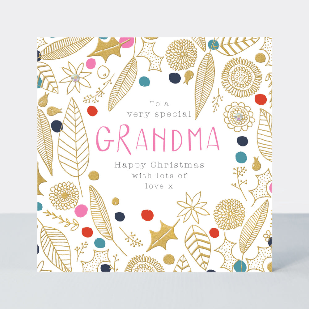Good Tidings - Special Grandma/Gold Wreath - Greetings Card