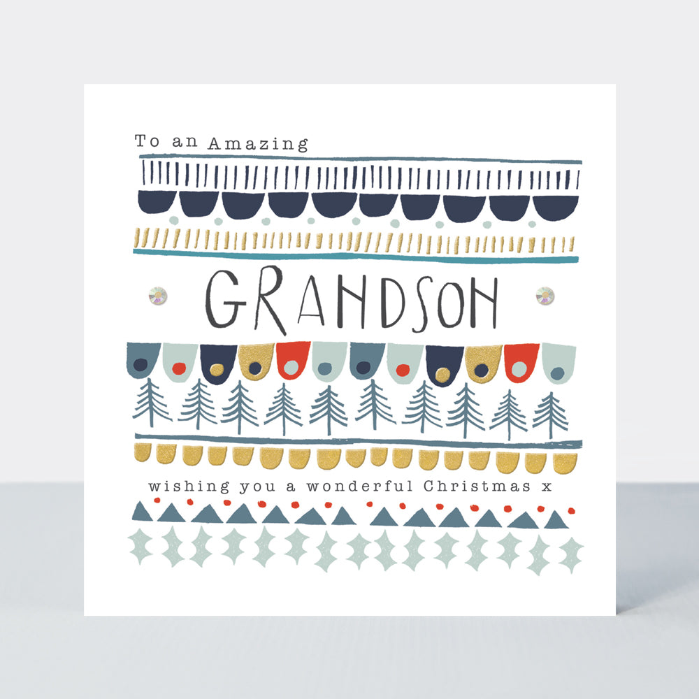 Good Tidings - Grandson/Christmas Pattern - Greetings Card