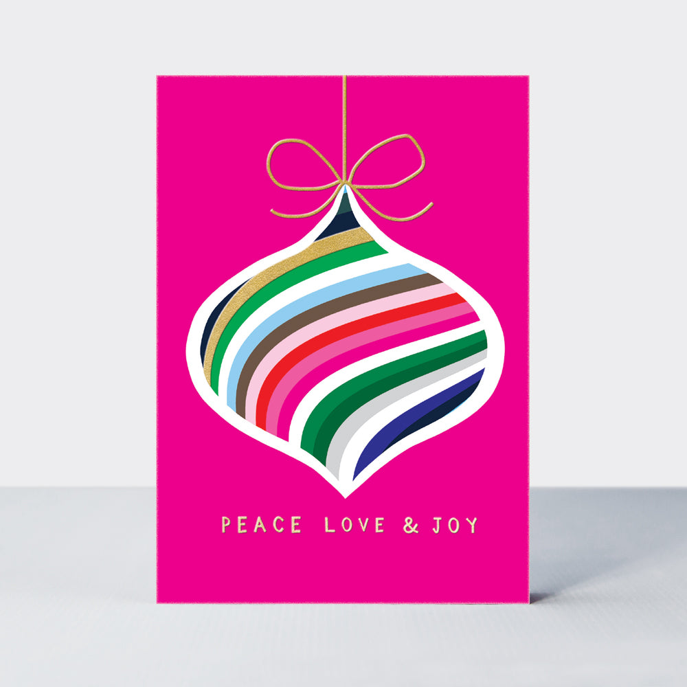 Joy - Love, Peace & Joy/Stripy Christmas Bauble Christmas Card