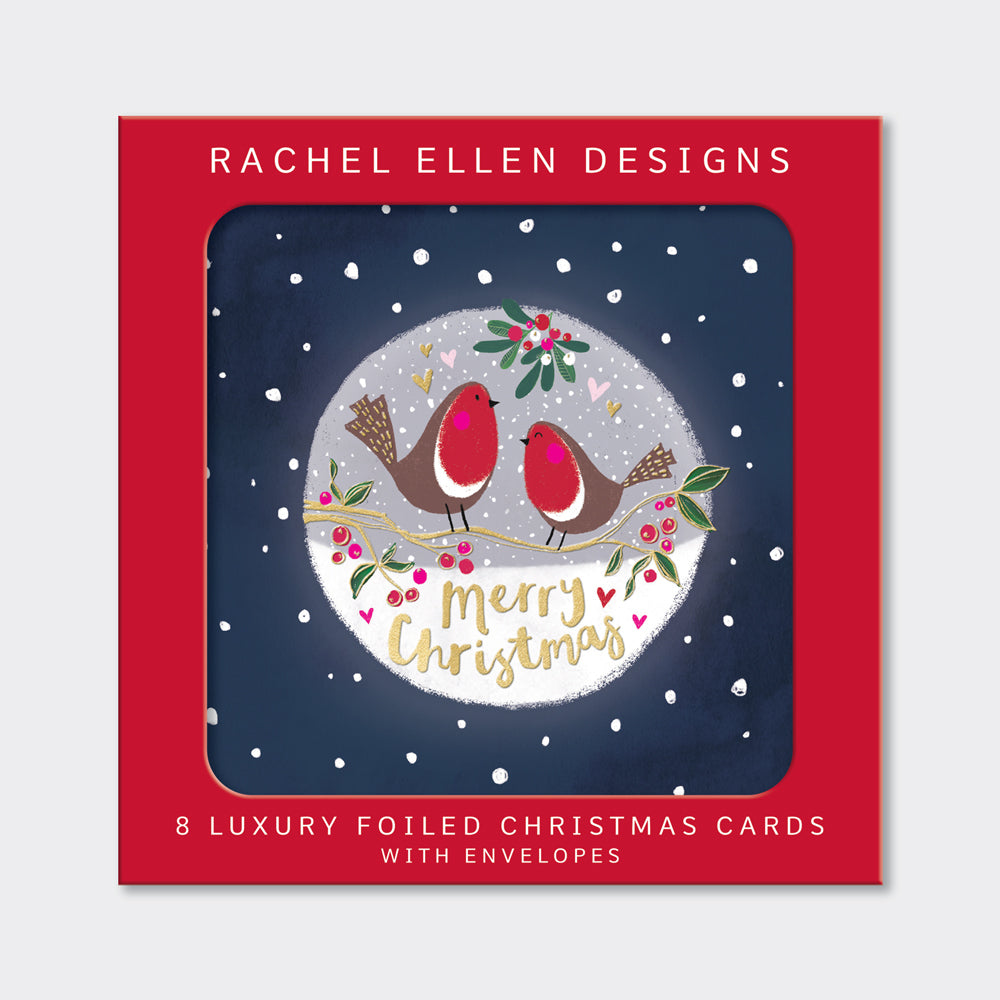 Boxed Luxury Christmas Cards - Merry Christmas robins