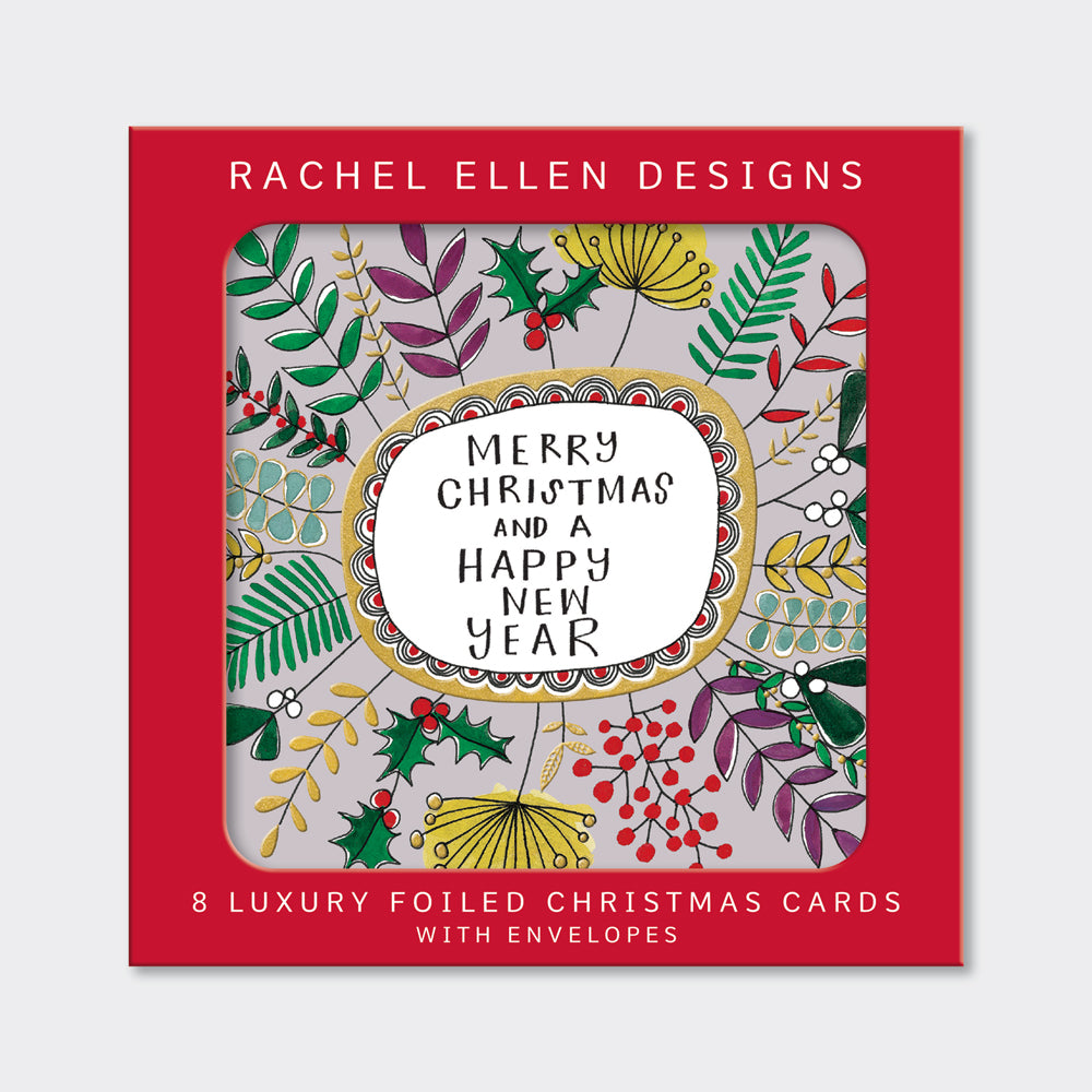 Boxed Luxury Christmas Cards - Merry Christmas foliage