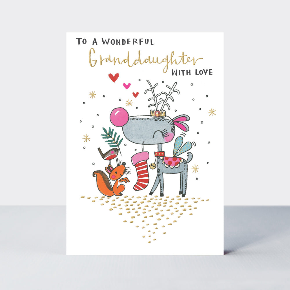 Sugar Plum - Wonderful Granddaughter/Reindeer & Squirrel - Greetings Card