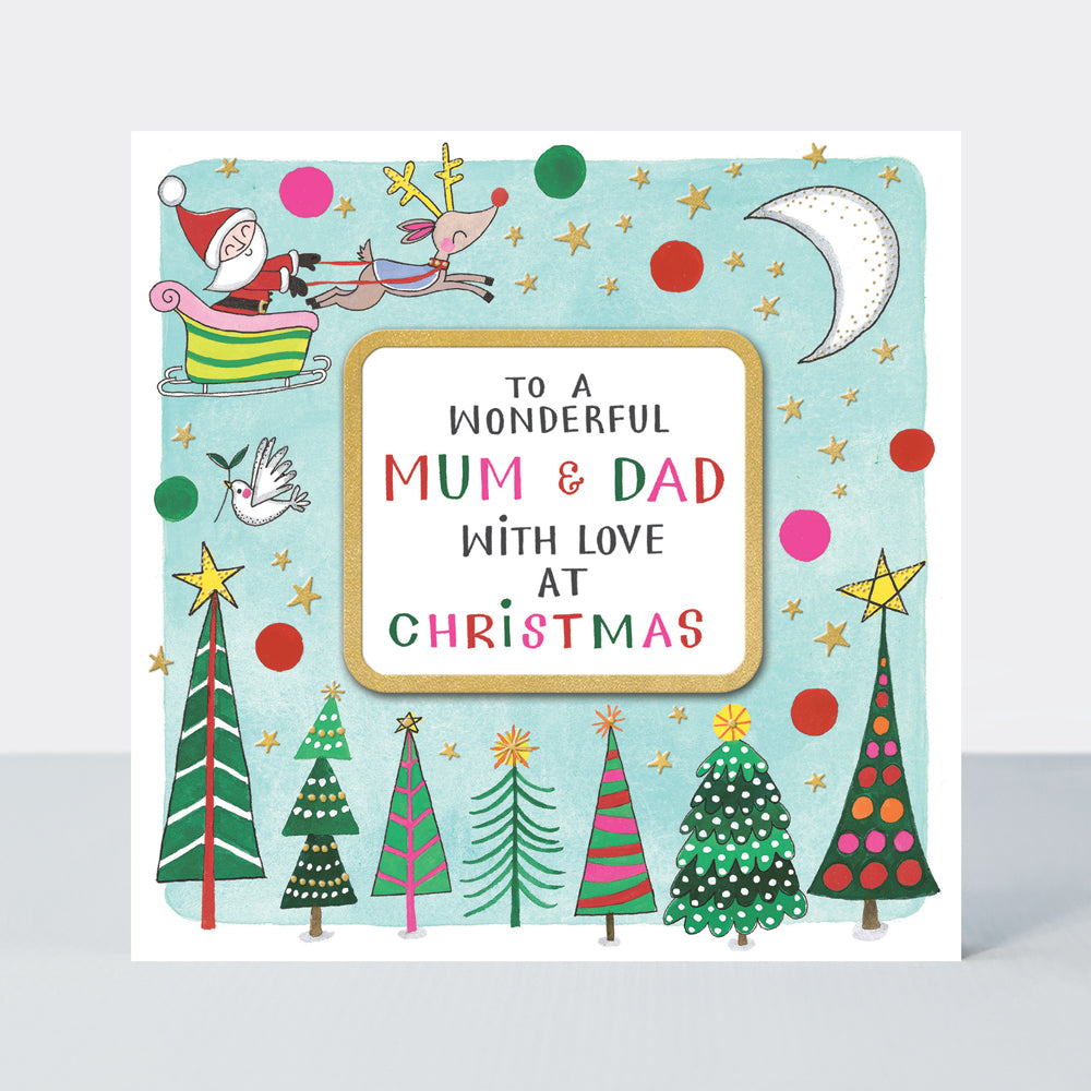 Christmas Card - Wonderful Mum & Dad - Santa & Trees