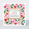 Christmas Card - Beautiful Wife - Hearts & Mistletoe