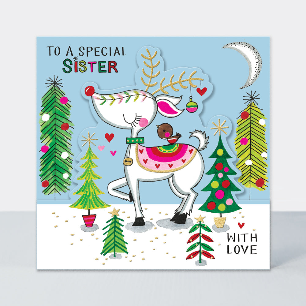 Christmas Card Side by Side - Special Sister/Reindeer