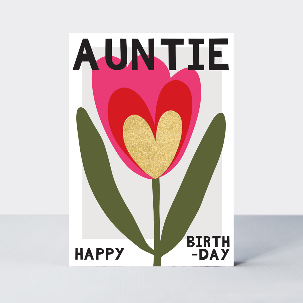 Belle - Auntie Birthday Pink Tulip Love Heart - Birthday Card
