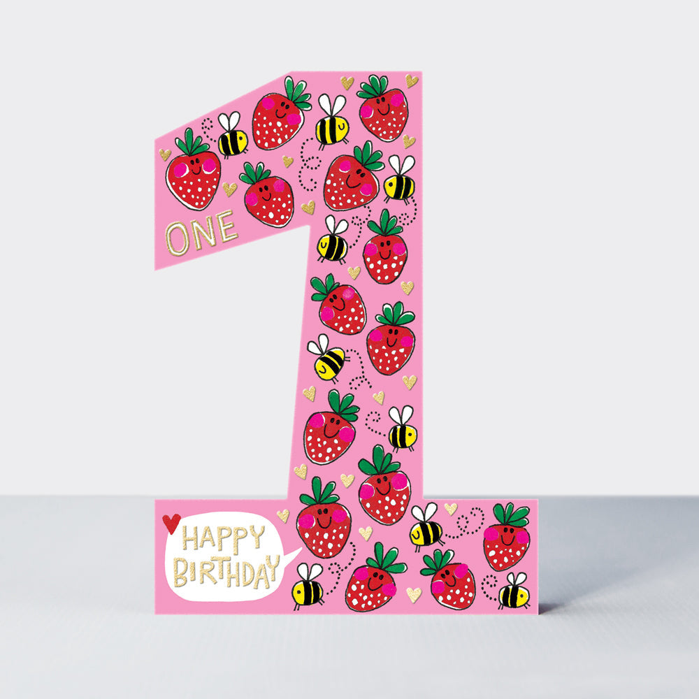 Cookie Cutters - Age 1 Strawberries & Bees - Birthday Card