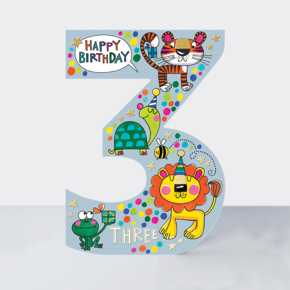 Cookie Cutters - Age 3 Lion, Tiger & Turtle - Birthday Card