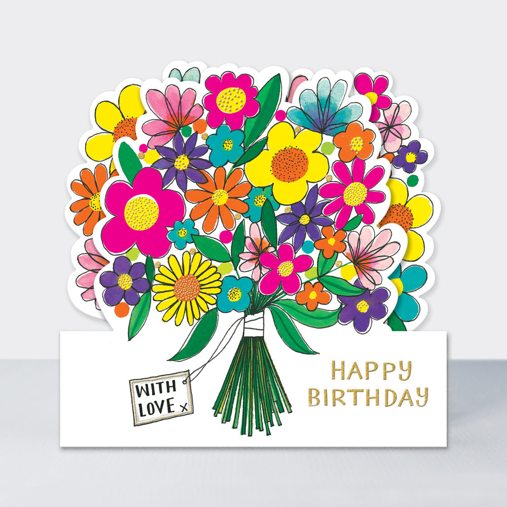 Side by Side - Happy Birthday Bouquet of Flowers  - Birthday Card