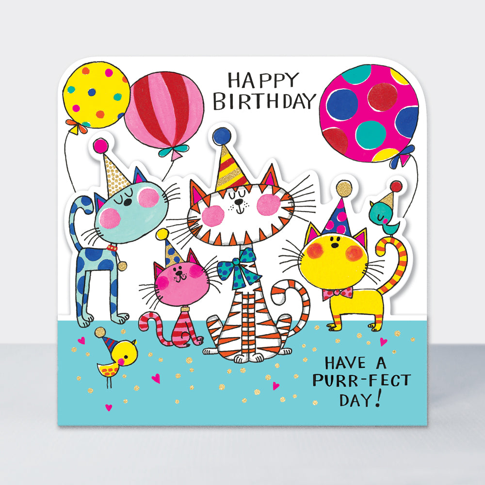 Side by Side - Happy Birthday Party Cats & Balloons - Birthday Card