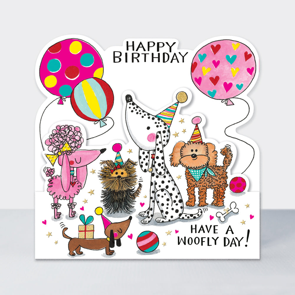Side by Side - Happy Birthday Party Dogs & Balloons - Birthday Card
