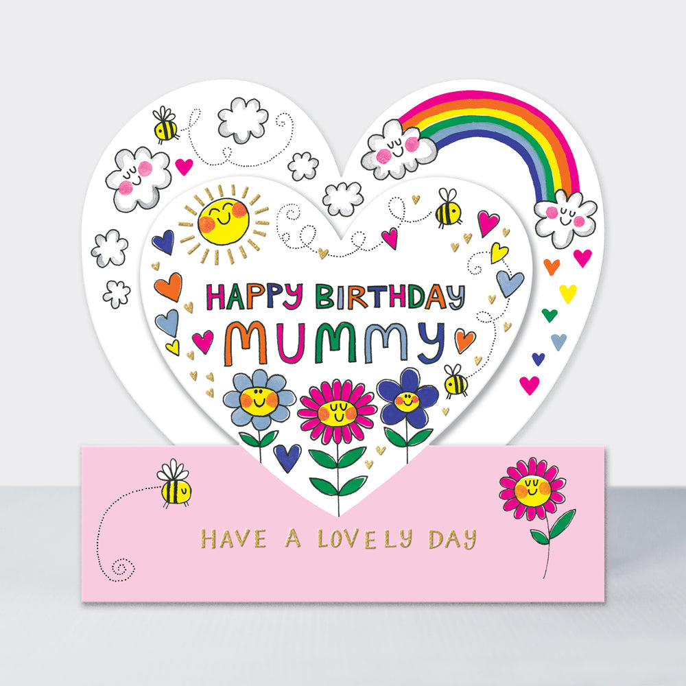 Side by Side - Happy Birthday Mummy Hearts & Flowers - Birthday Card
