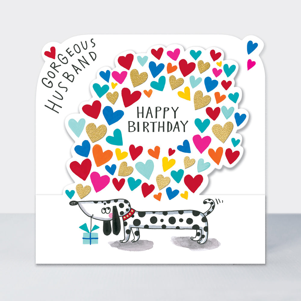 Side by Side - Gorgeous Husband Birthday Love Hearts & Dog - Birthday Card