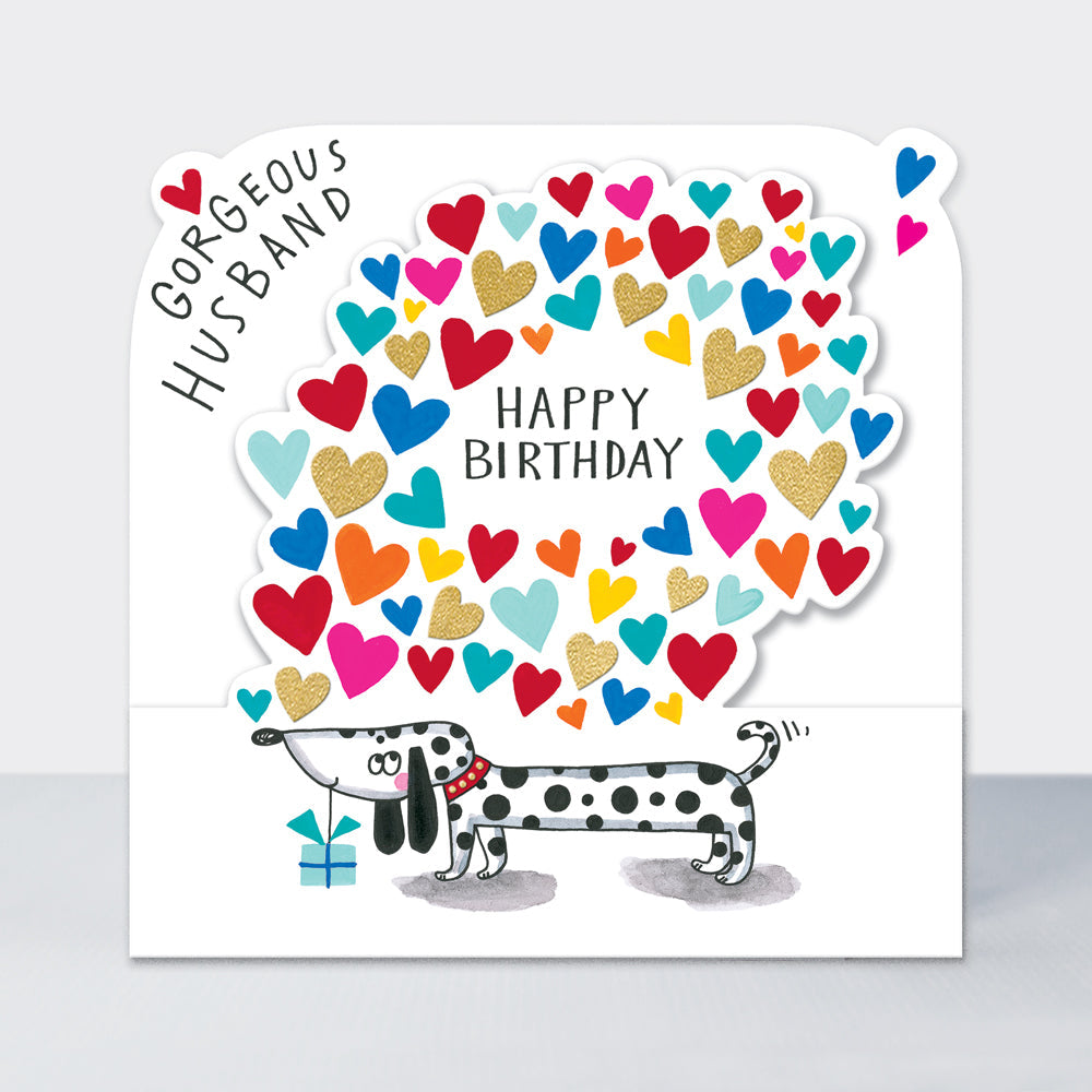 Side by Side - Gorgeous Husband Birthday Love Hearts &amp; Dog  - Birthday Card