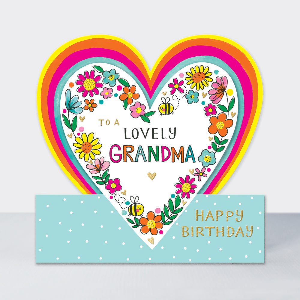 Side by Side - Lovely Grandma Happy Birthday Love Hearts  - Birthday Card