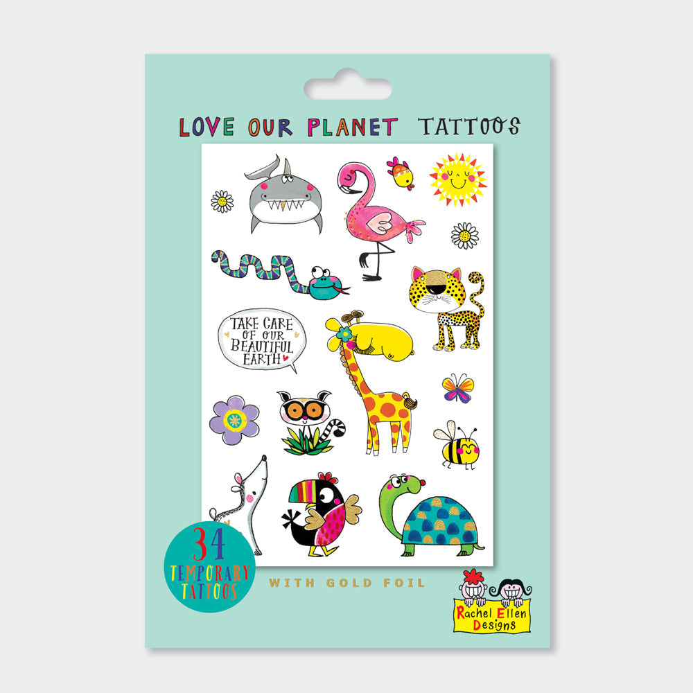 Children's 'Love Our Planet' Animal Temporary Tattoos