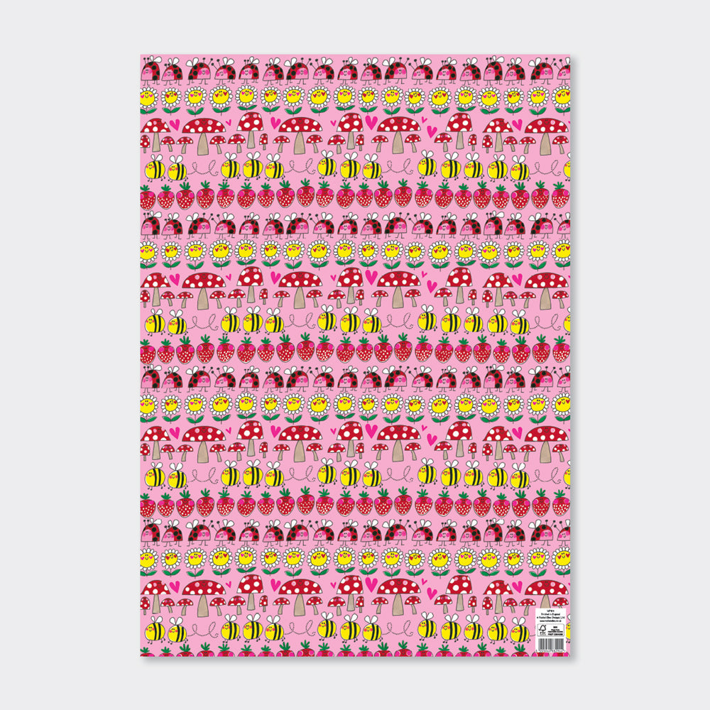 Gift Wrap Sheet - Love Bugs (Pink ladybirds and daisies)