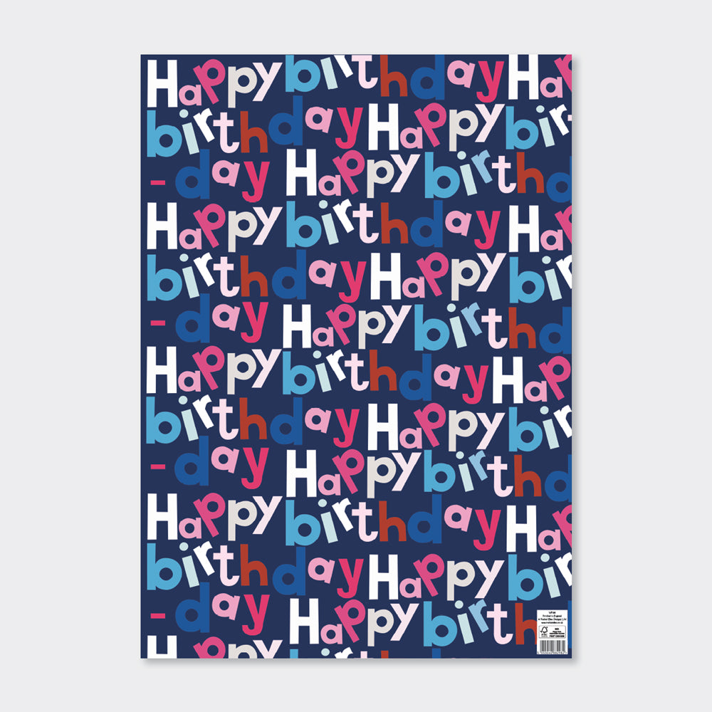Gift Wrap Sheet - Navy Happy Birthday