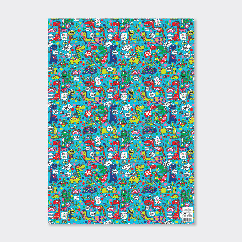 Giftwrap - Dinosaurs on teal