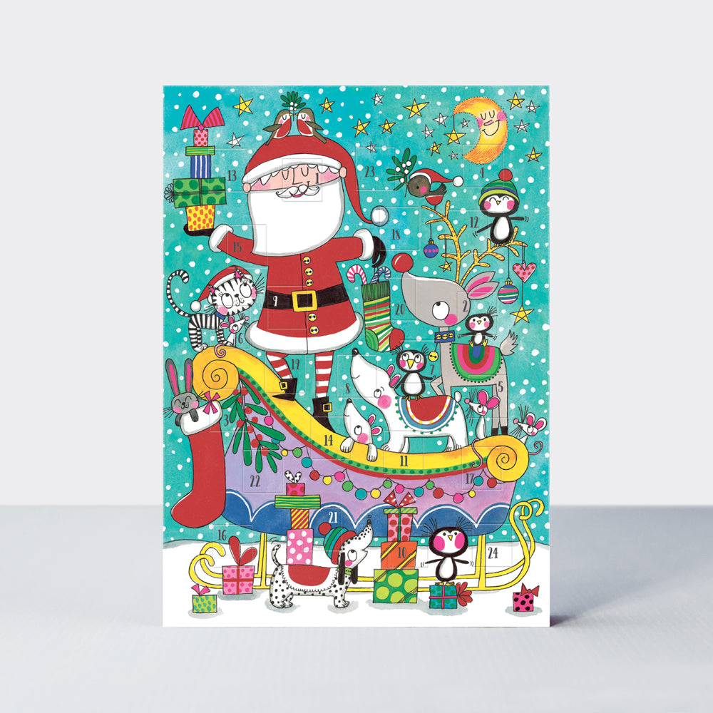 Advent Calendar Card - Santa On Sleigh With Animals