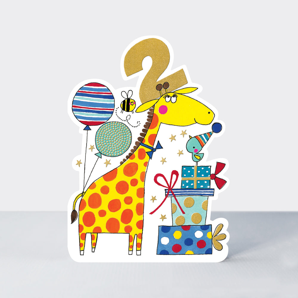 Balancing Act - Age 2 Birthday Card Boy Giraffe