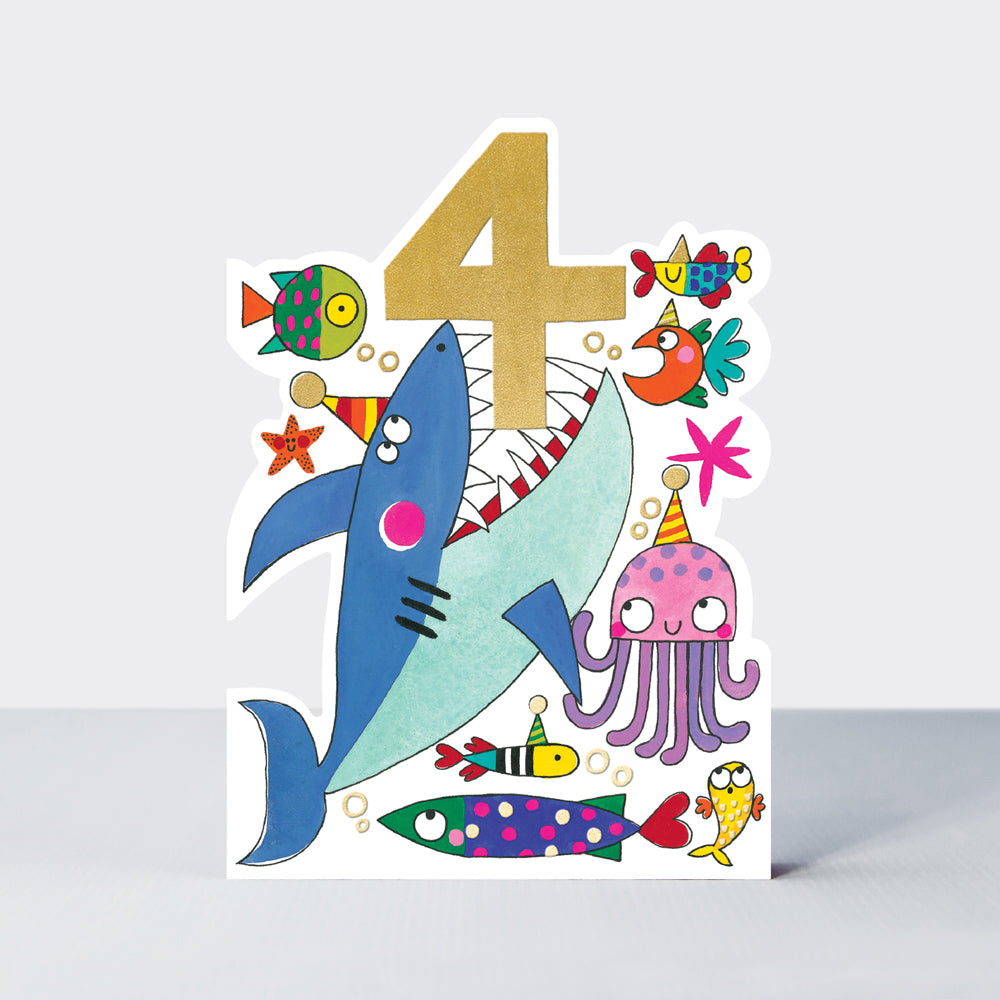 Balancing Act - Age 4 Birthday Card Boy Shark