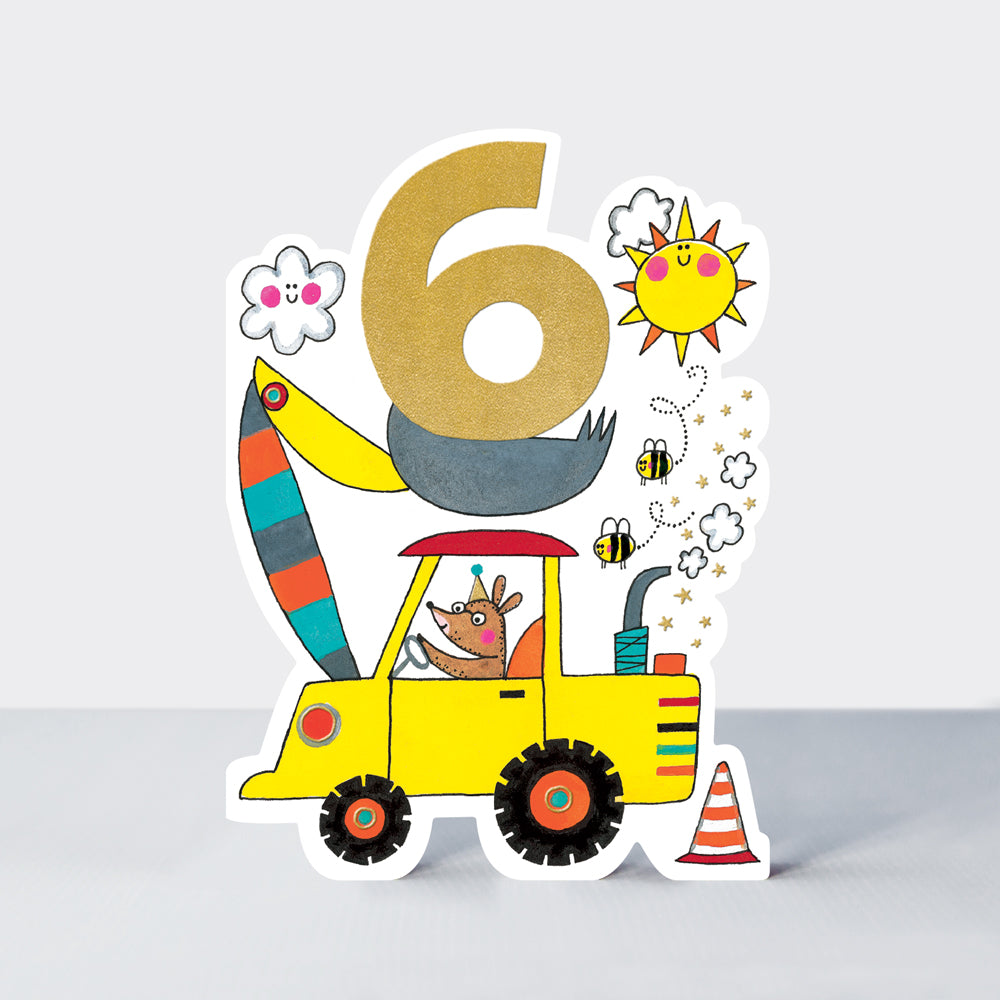 Balancing Act - Age 6 Birthday Card Boy Digger